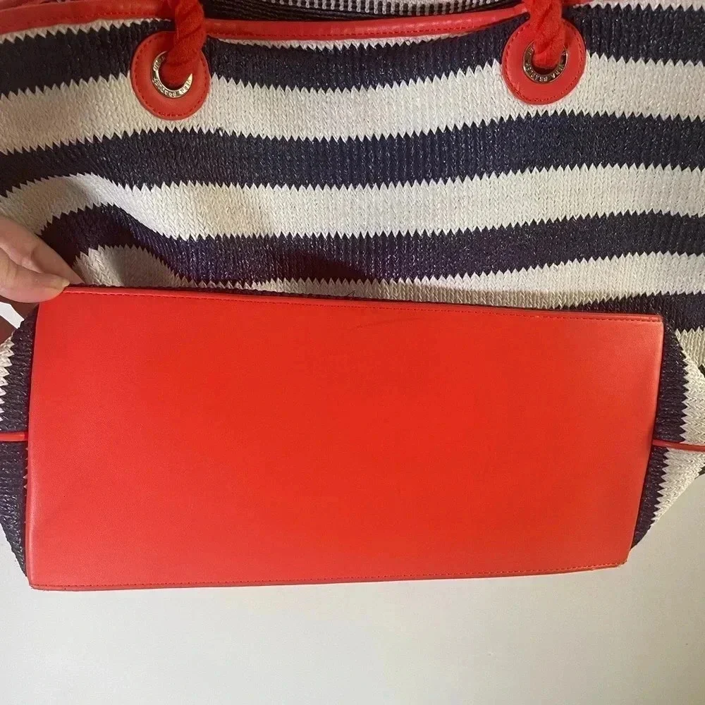 Vera Bradley Navy‎ and White Striped Beach Tote with Tassels GUC